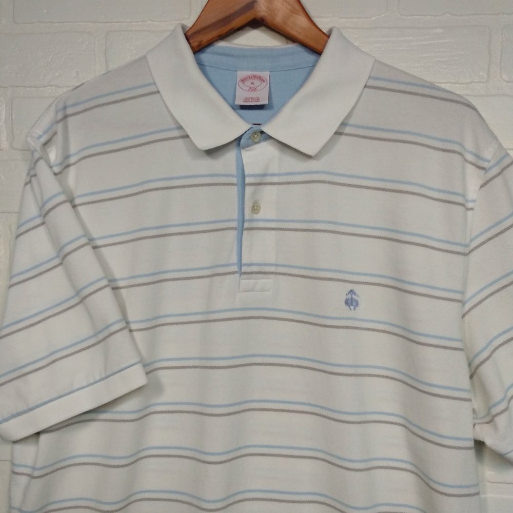 Brooks Brothers men's short sleeve polo shirt white with blue stripe size XL